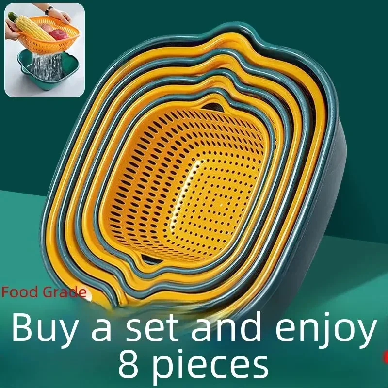 Multifunctional Plastic Kitchen Sink Strainer Basket Set Double Layer Fruit Vegetable Basket Six Piece Set Drain