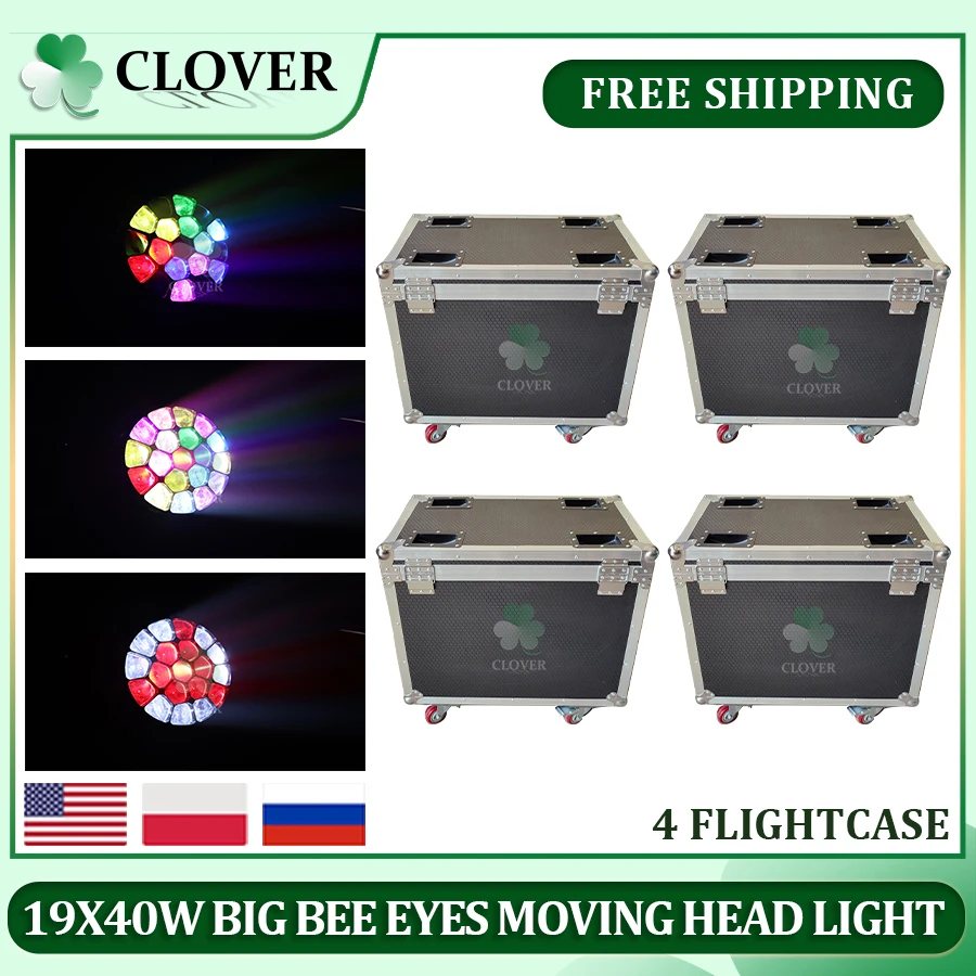 0 Tax 4 Flight Cases Voor Big Bee Eye 19X40W Moving Head Light Wash/Beam Podiumtheater Dj Disco Bruiloftsfeest Light