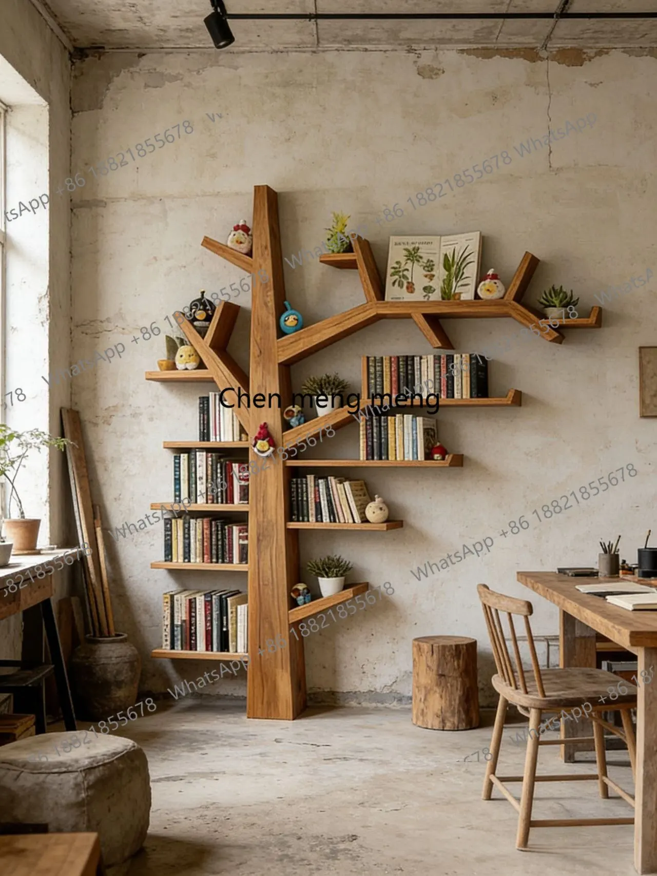 

Solid wood, decorative shelves, wall-mounted baffle creative bookcase floor-to-ceiling display stand