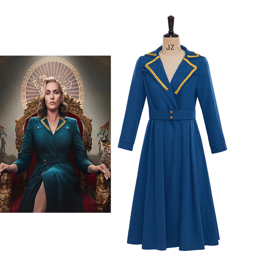 

The Regime Cosplay Elena Vernham Costume For Women Regency Blue Trench Dress Halloween Carnival Business Party Uniform Gown