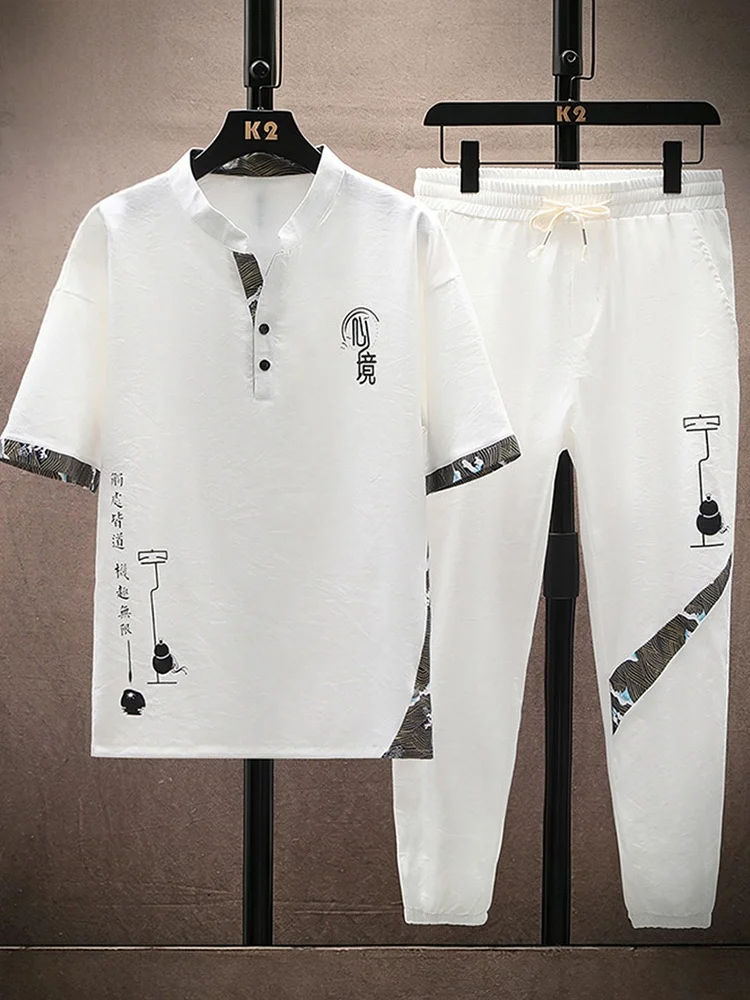 ensemble-lormen-pour-homme-en-soie-glacee-style-national-ete-fin-col-en-v-costume-tang-avec-pantalon-long-decontracte-manches-courtes-deux-pieces