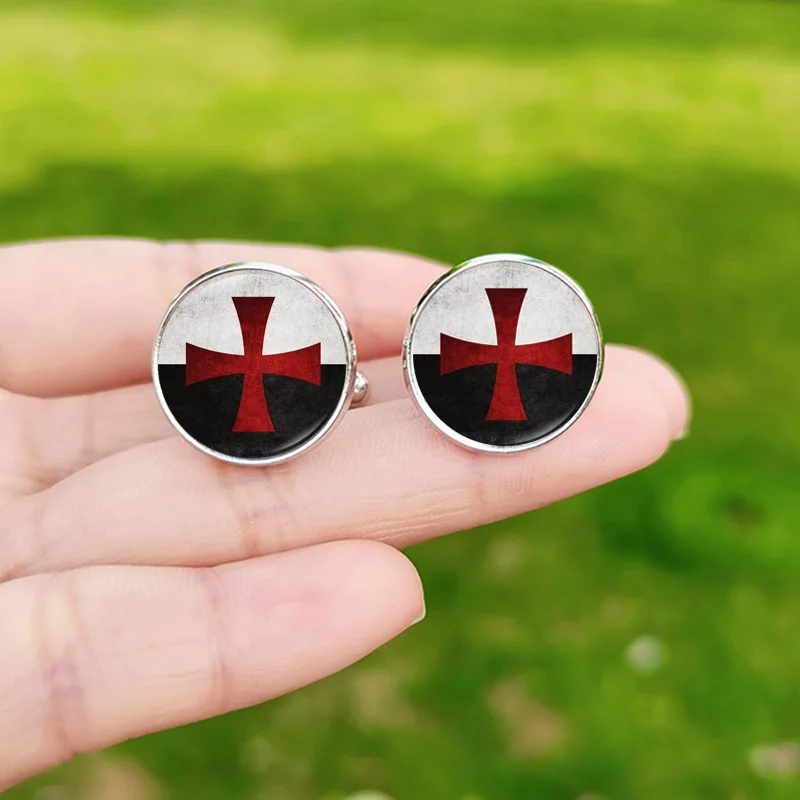 Retro Knights Templar Cufflinks High Quality Glass Dome Red Cross Masonic Pattern Exquisite Mens Cuff Links Buttons - Image 4