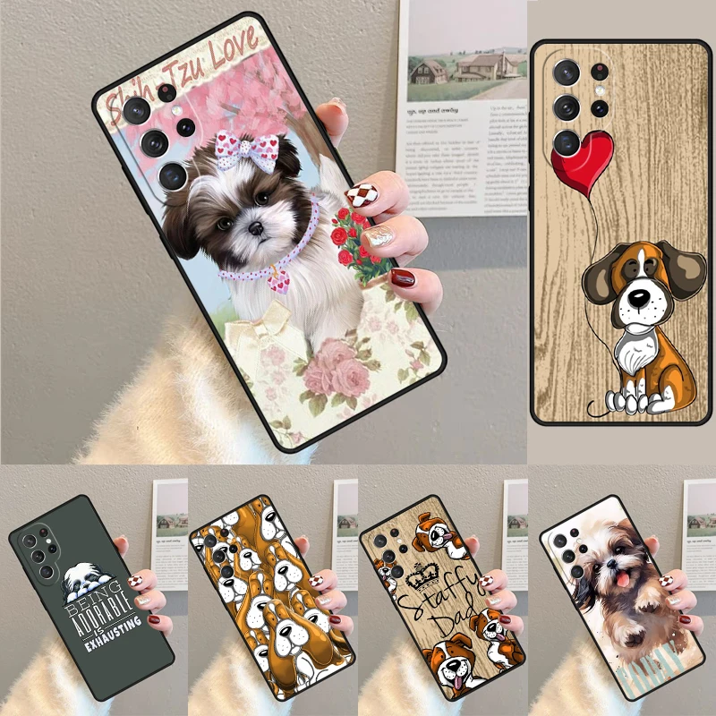 Cover For Samsung Galaxy S24 Ultra S21 S22 S8 S9 S10E Note 10 20 Plus FE S23 Cheerful Dog Cartoon Cute Shih Tzu Phone case Coque