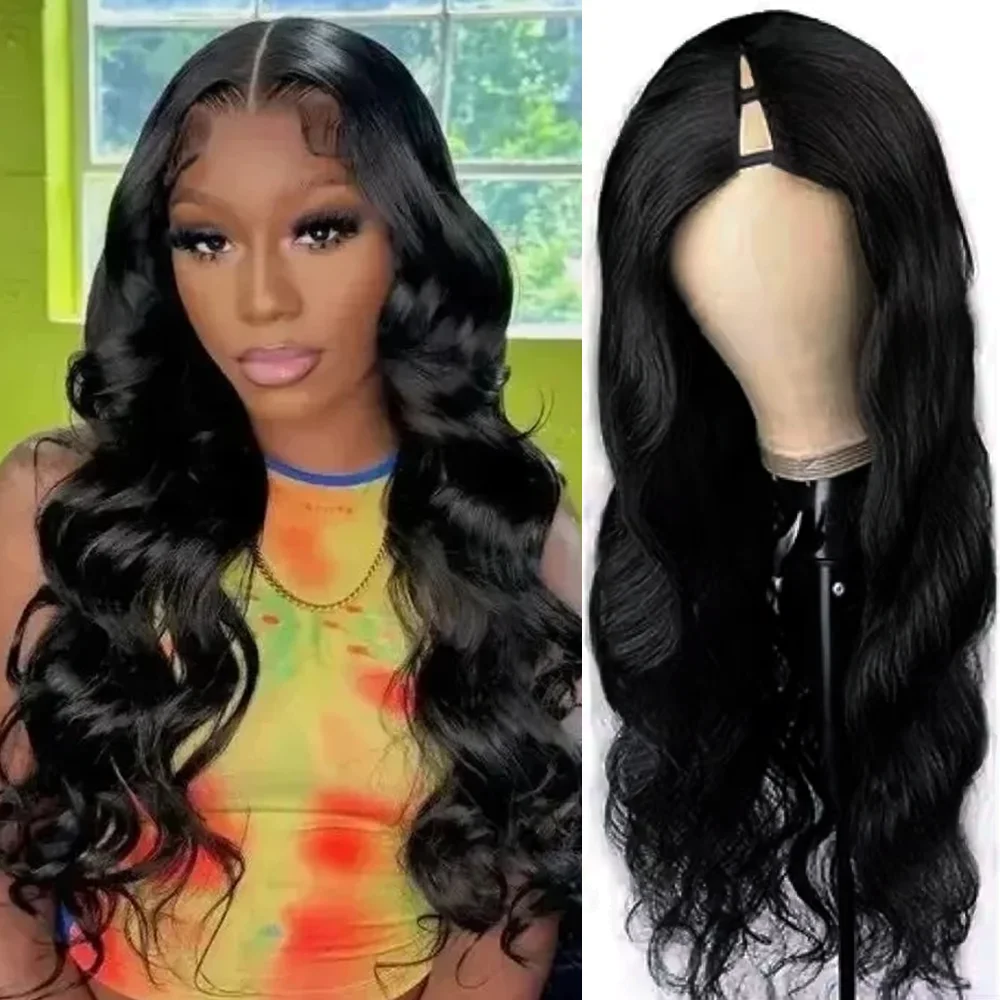 

Парик V-образной формы из натуральных волос с 200% плотностью, волнистый, с завязками, имитация кожи головы, 16-32 дюйма, подходит для всех размеров головы