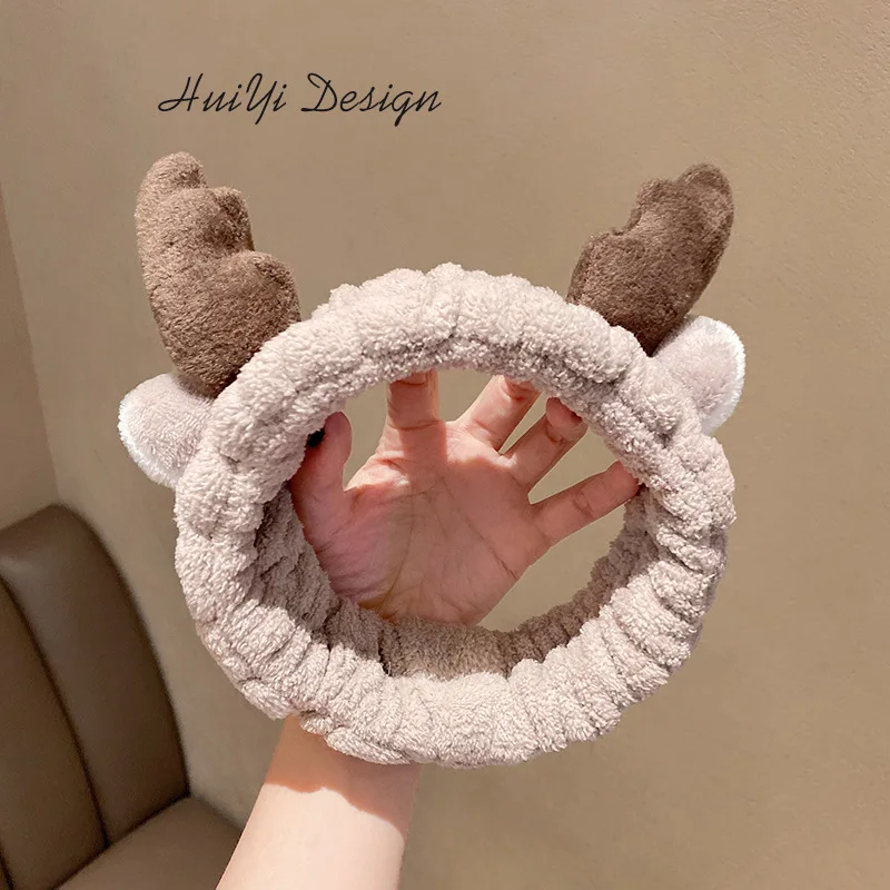 Wash Face Makeup Headwear Furry Headband Cute Elastic Holder Soft Warm Coral Fleece Bow Animal Ears Headband For Women Girls