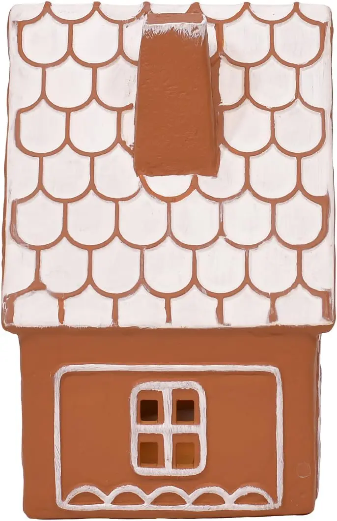 Figurine del villaggio della casa di pan di zenzero in ceramica a LED pre-illuminate, set di 2, decorazioni natalizie da 9 pollici