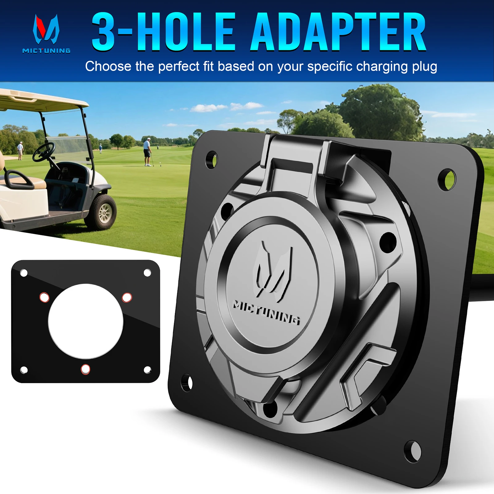 

MICTUNING Golf Cart Charging Port Adapter 3/4 Holes, Compatible with Noco GCP1 Plug EZGO TXT EZ-GO Golf Cart 110V AC 36V Adapter
