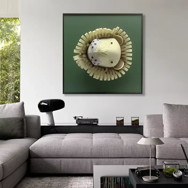 JZ children's room decoration abstract animal painting felt lion wall art cute mixed media art 3D