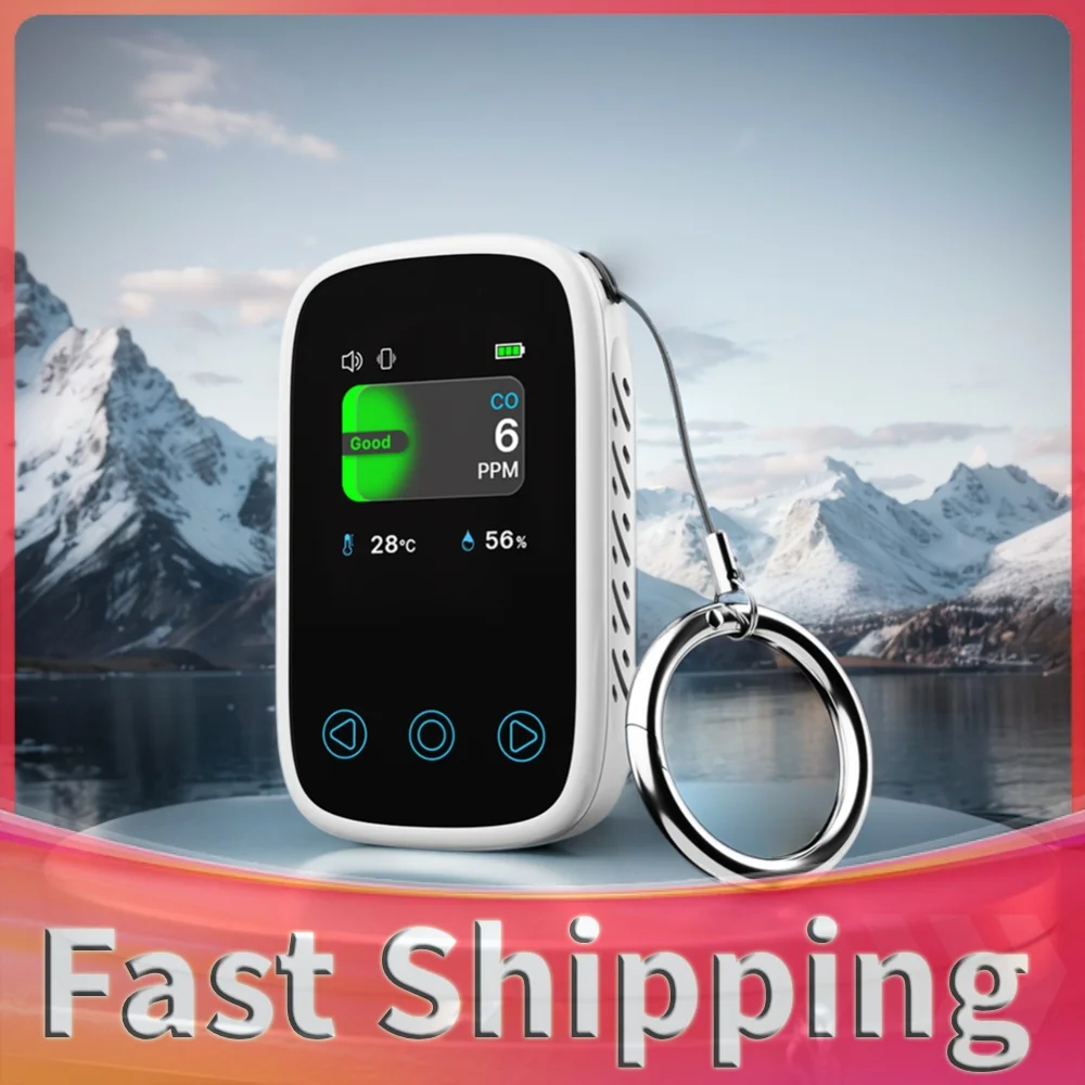 3 in 1 Carbon Monoxide Temperature Humidity Detector NDIR Sensor Portable Auto Brightness Type-C Rechargeable for Outdoor Garage