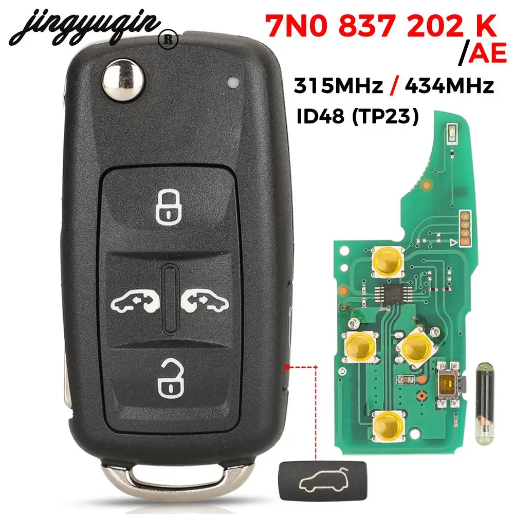 jingyuqin 7N0837202K /F Remote key 315/434Mhz For VW Sharan Multivan Caravelle Transporter ID48 NON-KEYLESSGO 5K0 837 202 AD