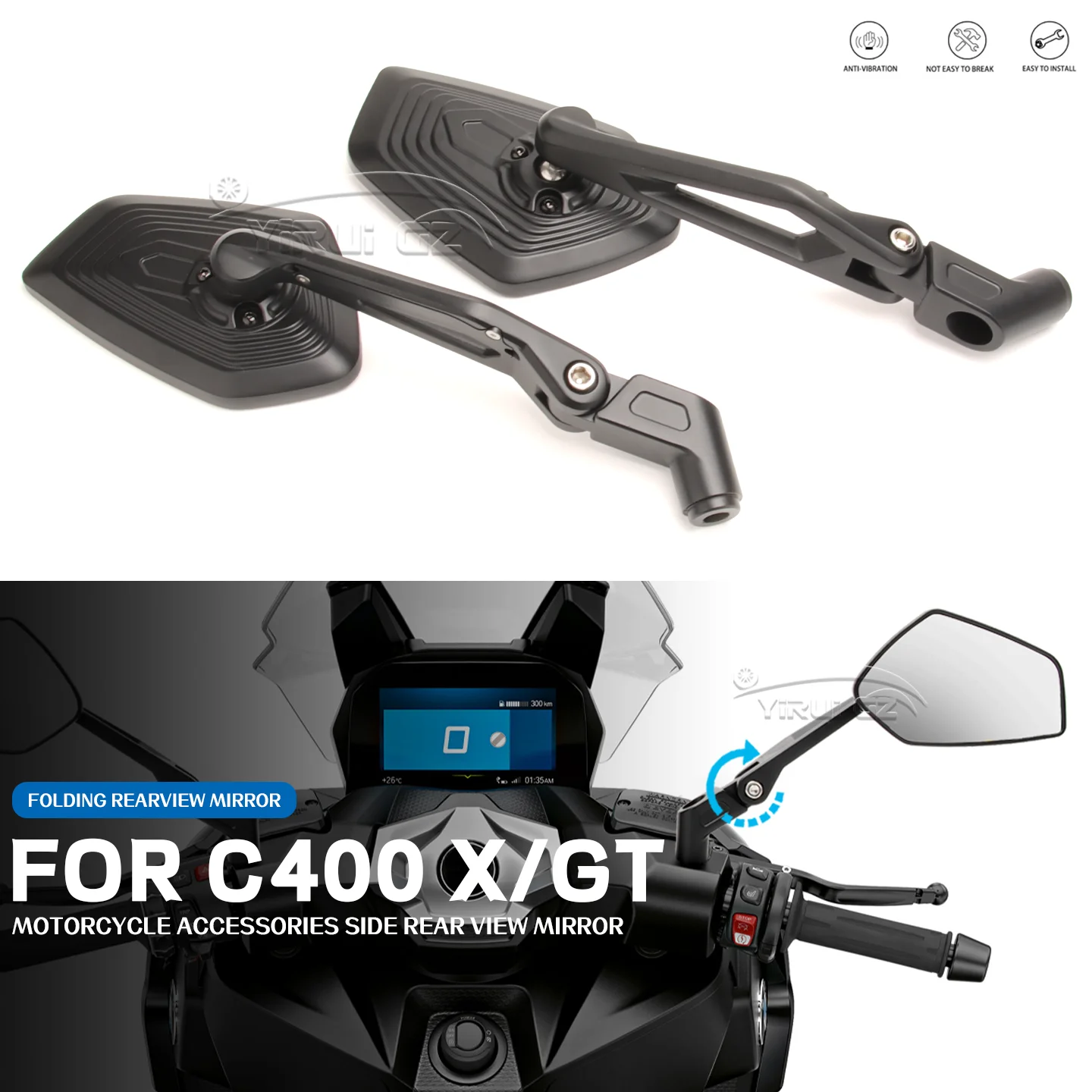 

Motorcycle Rearview Mirror Aluminum Adjustable Side Rear View Mirrors Motorcycle Accessories For BMW C400X C400GT 400 X/GT 2018-