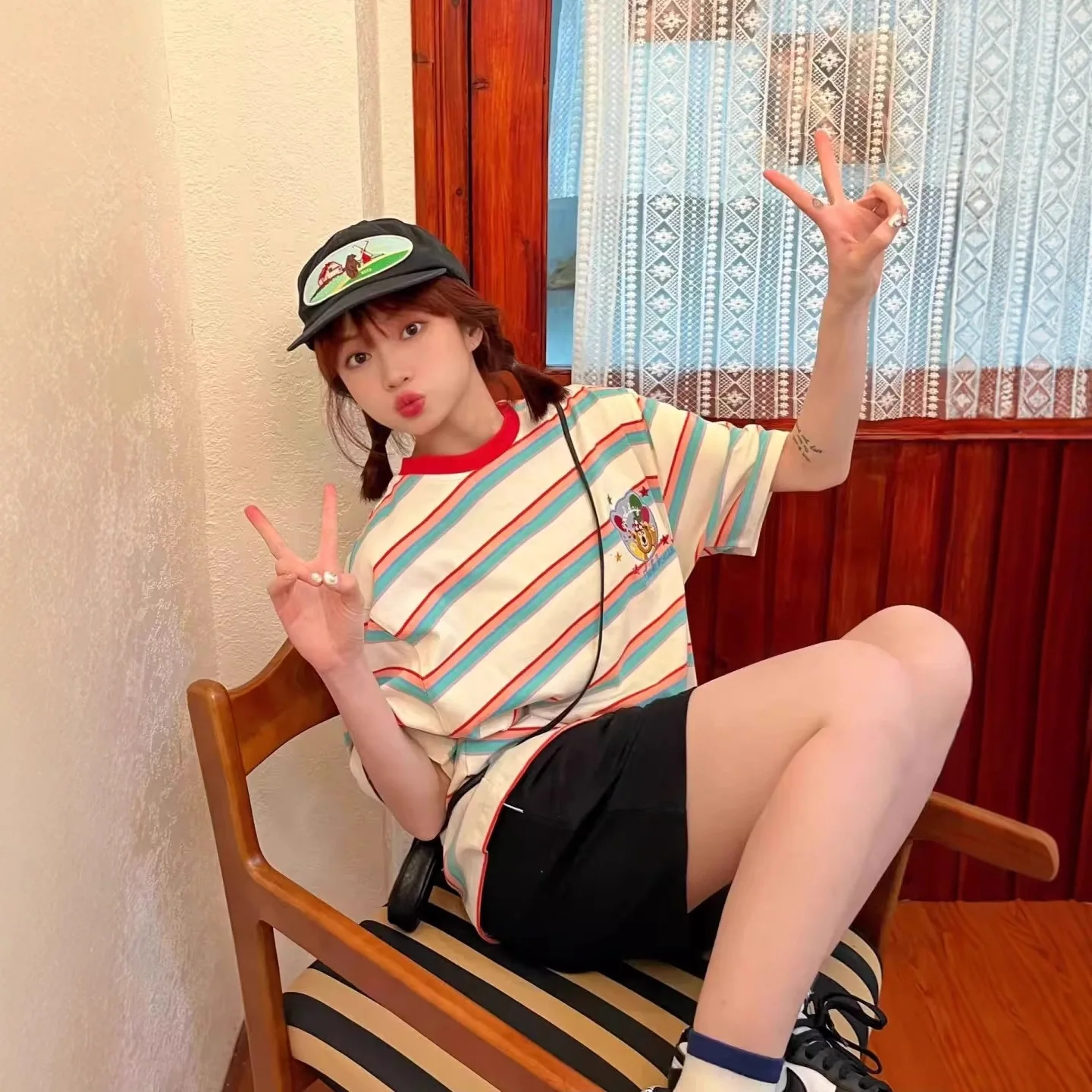

Family Cotton Tee Shirts 2025 Summer Parent-child Clothing Father Mother and Daughter Son Cotton Short Sleeve T Shirts Striped