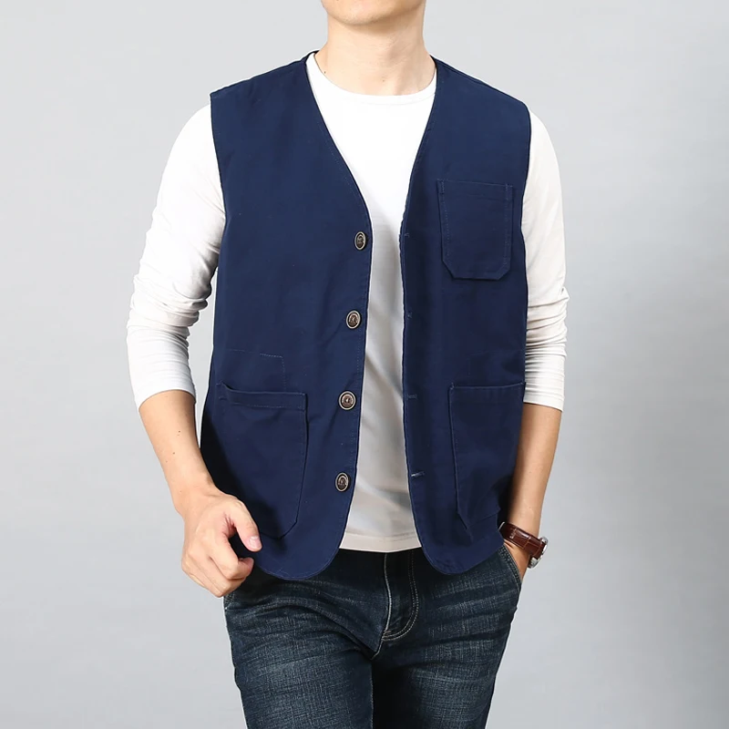 Spot Japanese retro spring men's outdoor diamond grid sleeveless cardigan vest workwear vest