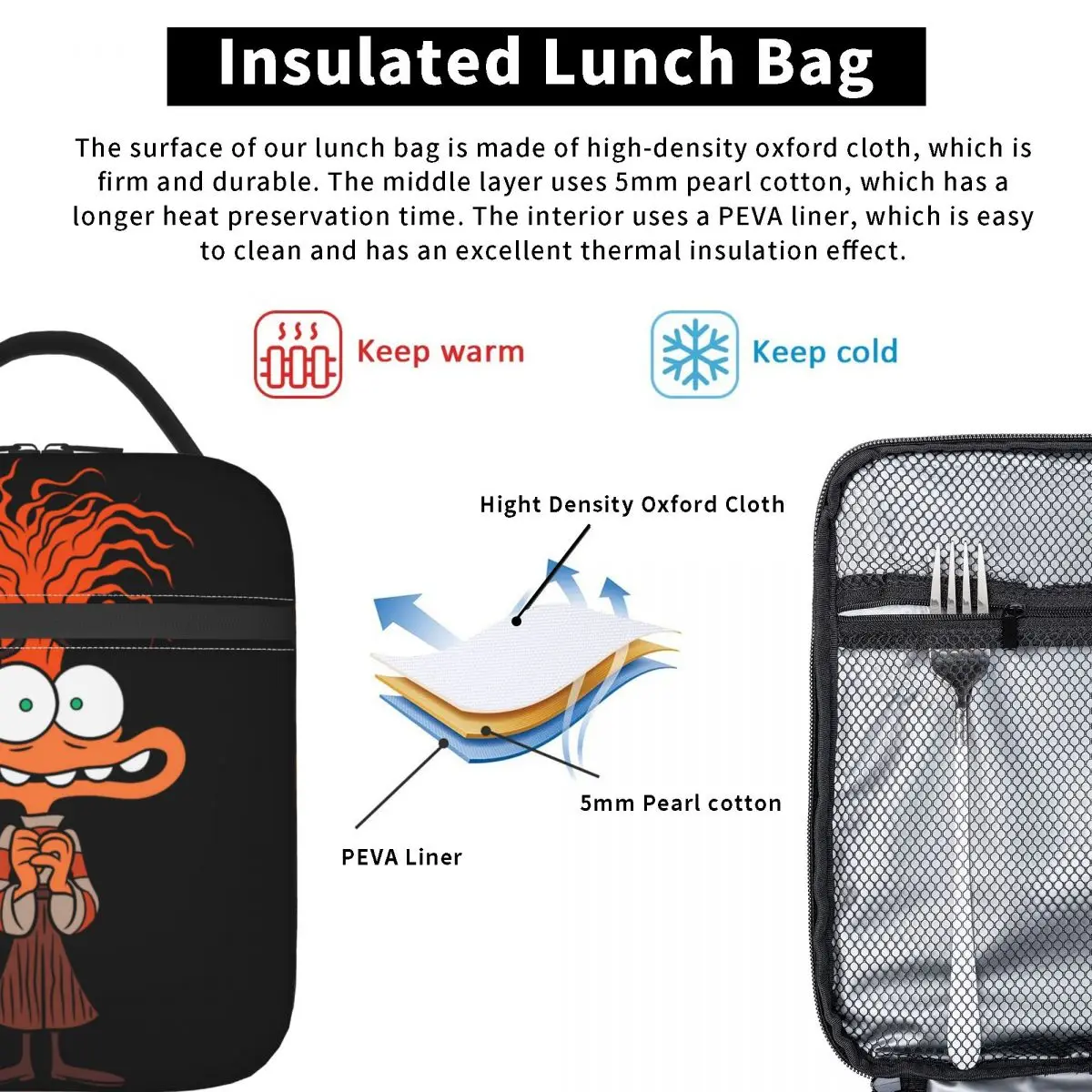 Custom Inside Out Anxiety Portrait Insulated Lunch Bags for School Office Waterproof Thermal Cooler Lunch Box Women Kids