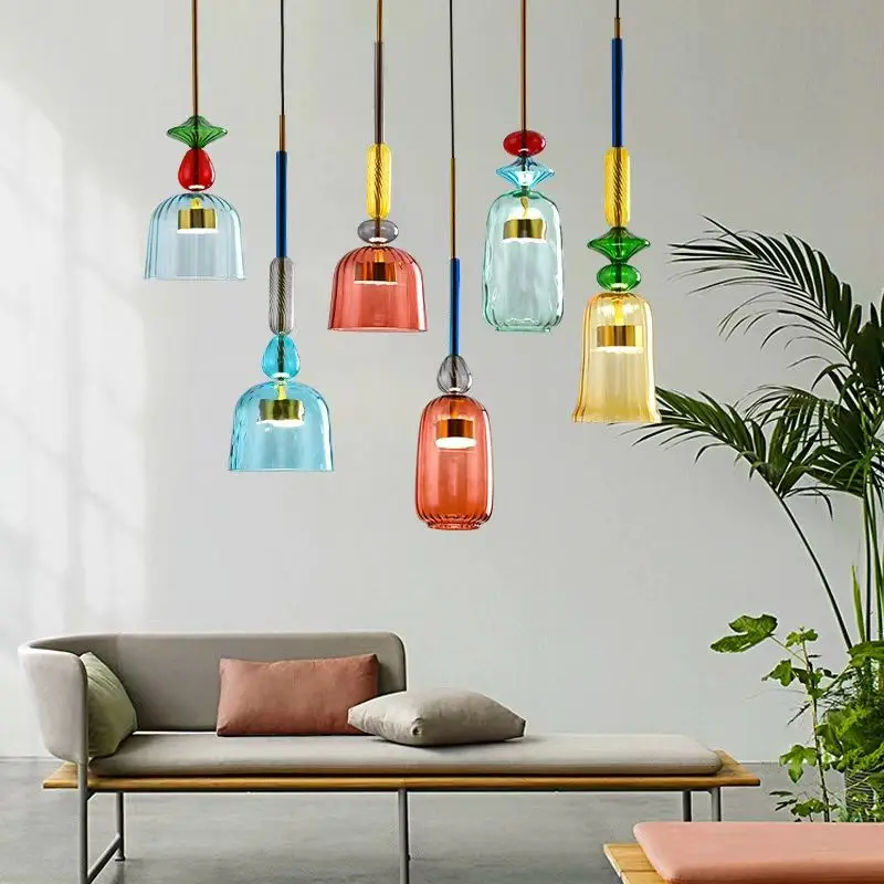 

Beautiful Colorful Glass Chandelier Dining Room Bar Shop Indoor Lighting Fixtures 3000K Dropshipping Green Yellow Red Blue