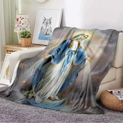 Jesus Catholic Christian Religiou Gift Holy Miraculous Virgin Mary Soft Cozy Flannel blanket for Couch Travel Camping Applicable