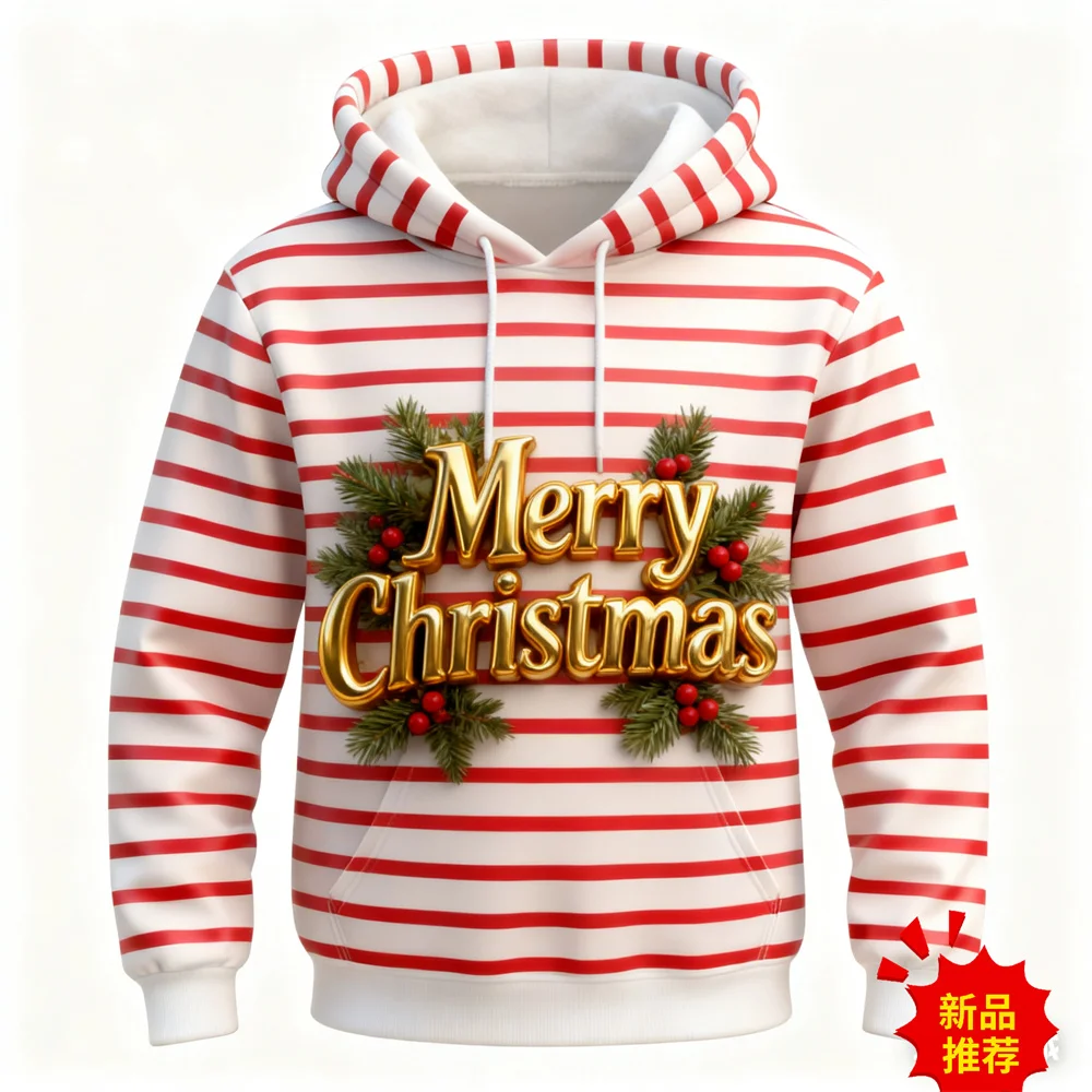 

Men's Women's Simple Chritsmas Element Hoodies 3D Print Stripe Graphic Long Sleeve Hooded Clothes Fashion Autumn Winter Pullover