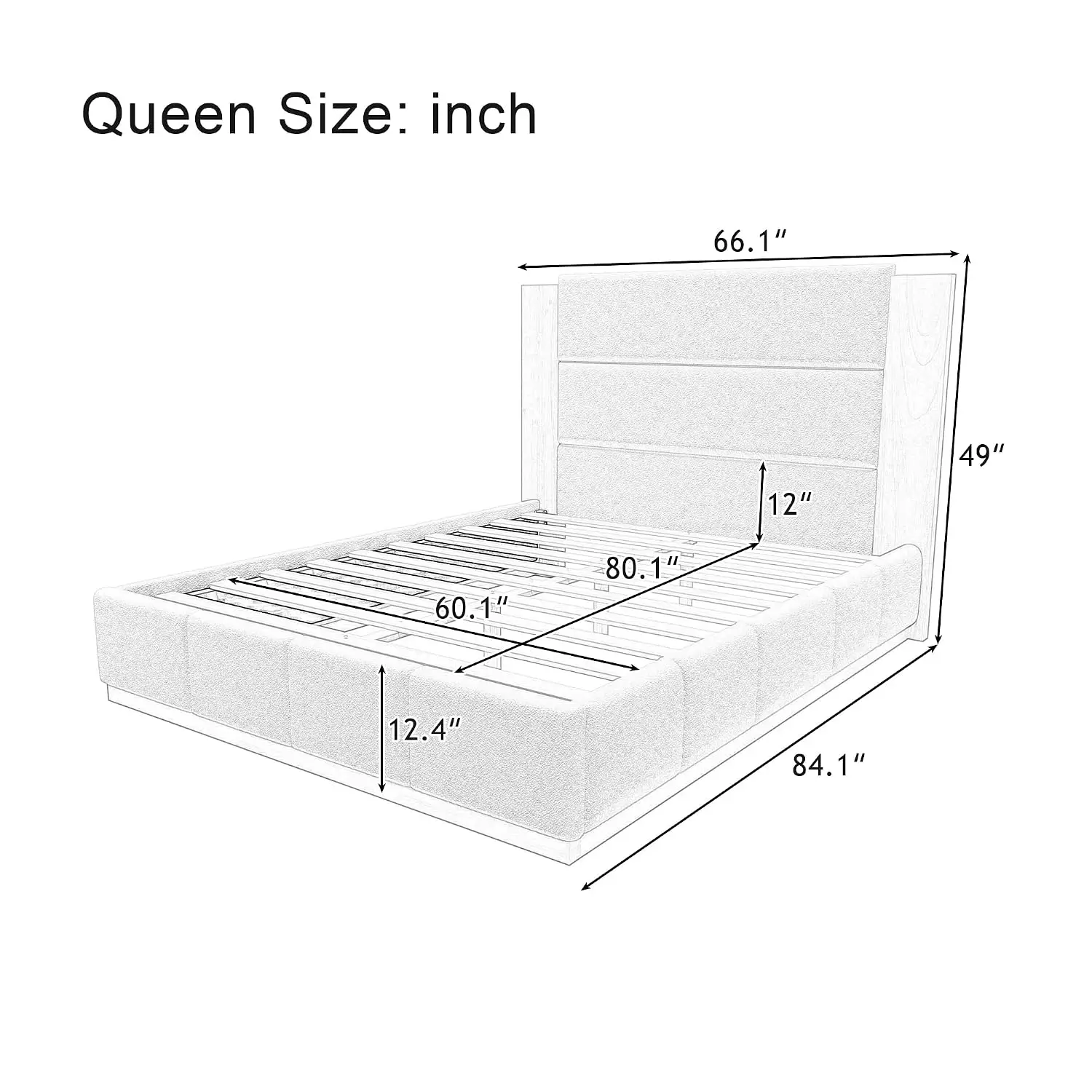 Upholstered Platform Bed Frame with Extended Wood Headboard, Modern Bed with Wood Base, No Box Spring Needed