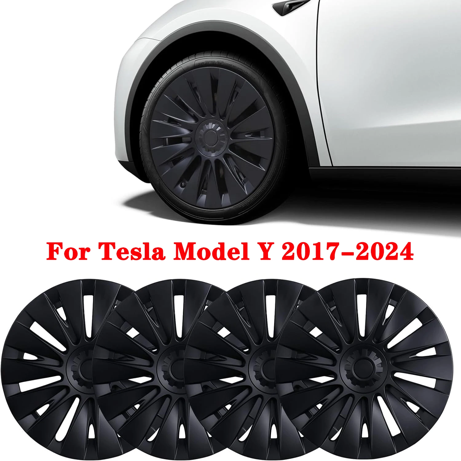 4PCS Hubcaps For Tesla Model Y 2017-2024, 19 Inch Cyclone Style Wheel Covers Hub Caps Replacement Rims Protector 