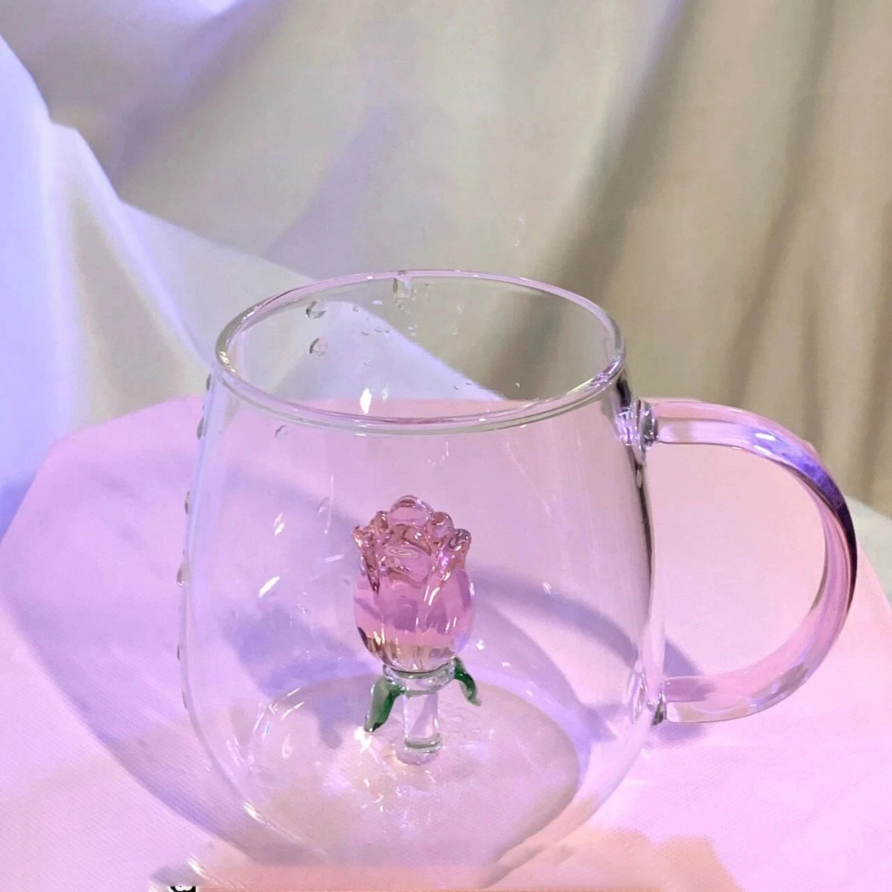 Creative 3D Rose Champagne Flute Custom Wine Glass Goblet Tumbler Mug Cup with Rose Inside Lovely Glassware Gift