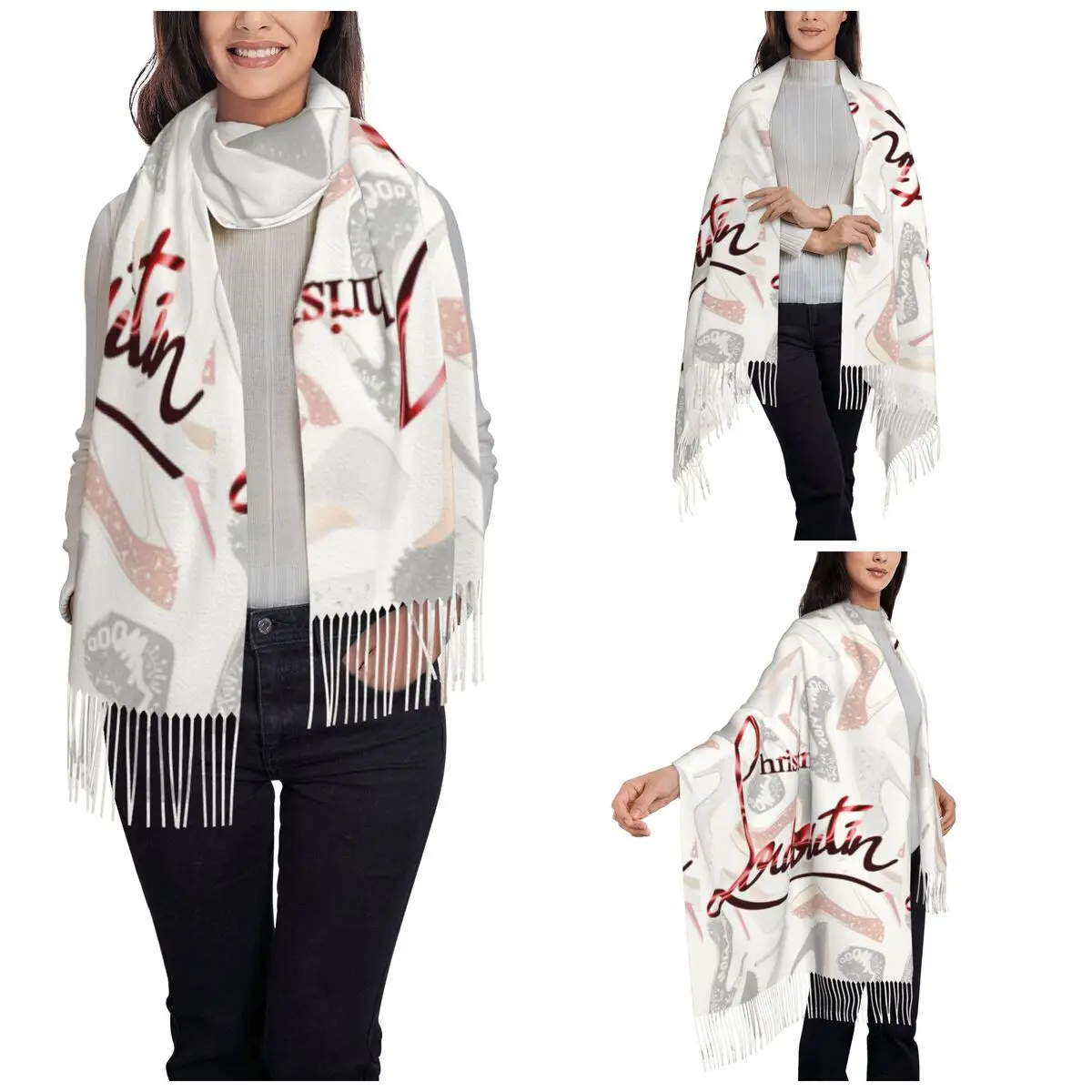 Fashion Christians Logo Shawl Wraps for Women Winter Warm Long Soft Scarf Pashmina Tassel Scarves