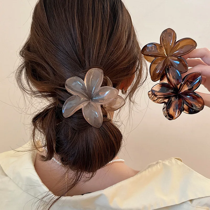 Women's Laser Mermaid Princess Flower Shaped 8cm Large-Size Brown Beige Lightweight Plastic Hair Clips Fashion Hair Accessories