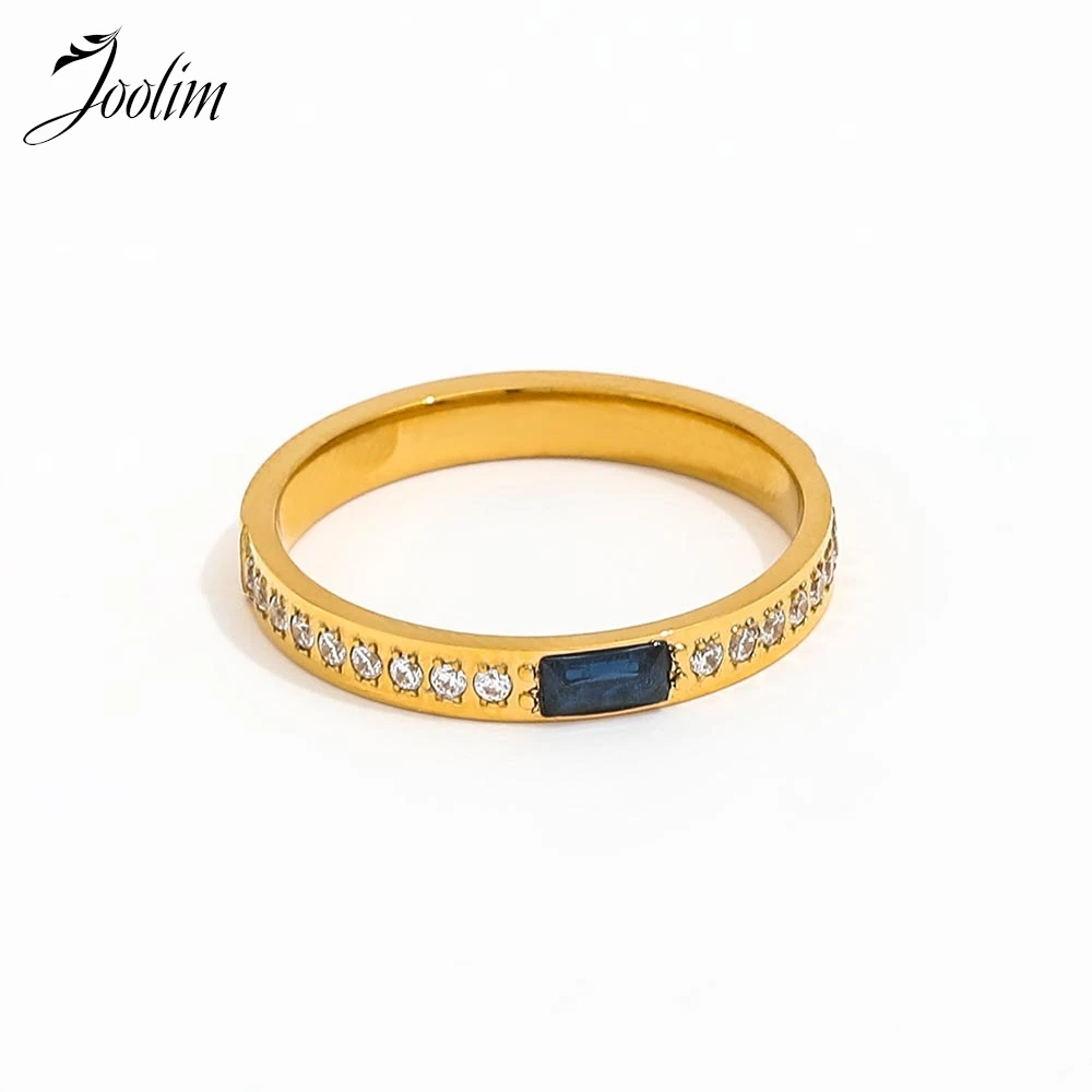 

Joolim Jewelry Wholesale High End PVD No Fade Light Luxury Black Zircon Inlaid Half Drill Fine Stainless Steel Ring For Women