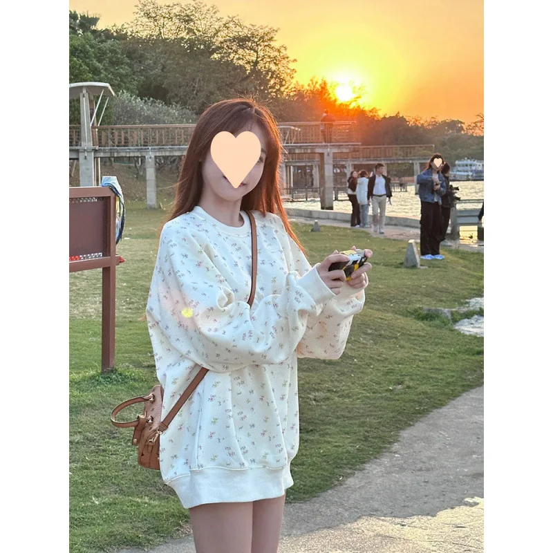 

Floral Thin Sweatshirt for Women in Spring Autumn New Loose Round Neck Good-looking Top