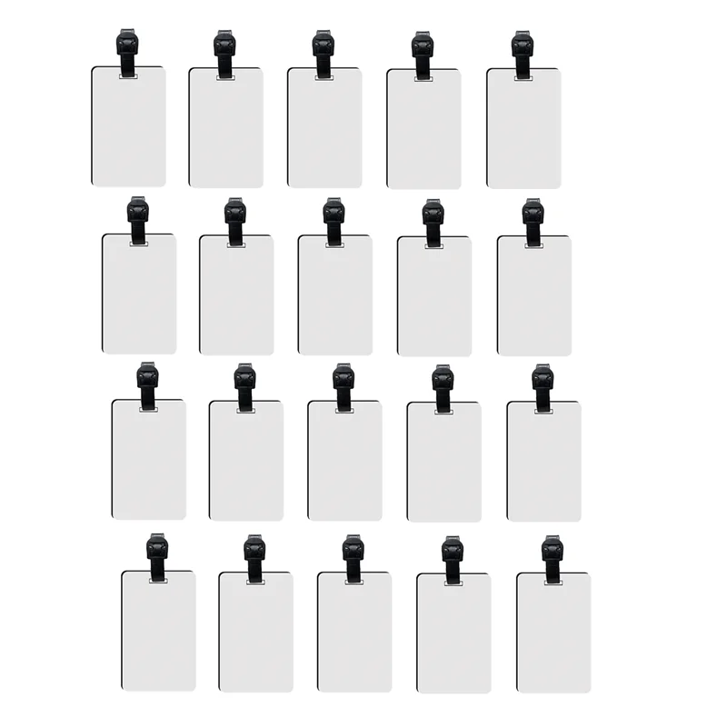 AF90-20 Pcs Sublimation Luggage Tag Blanks With Strap MDF White Blank Travel Bag Baggage Tags Double Sided Suitcase Label Tag