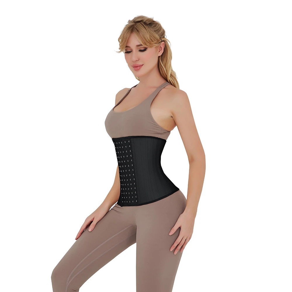 

25 Steel Bones Latex Waist Trainer Front 29.5CM High Corset 6 Hooks and Eyes Slimming Belt Body Shaper Modeling Korset