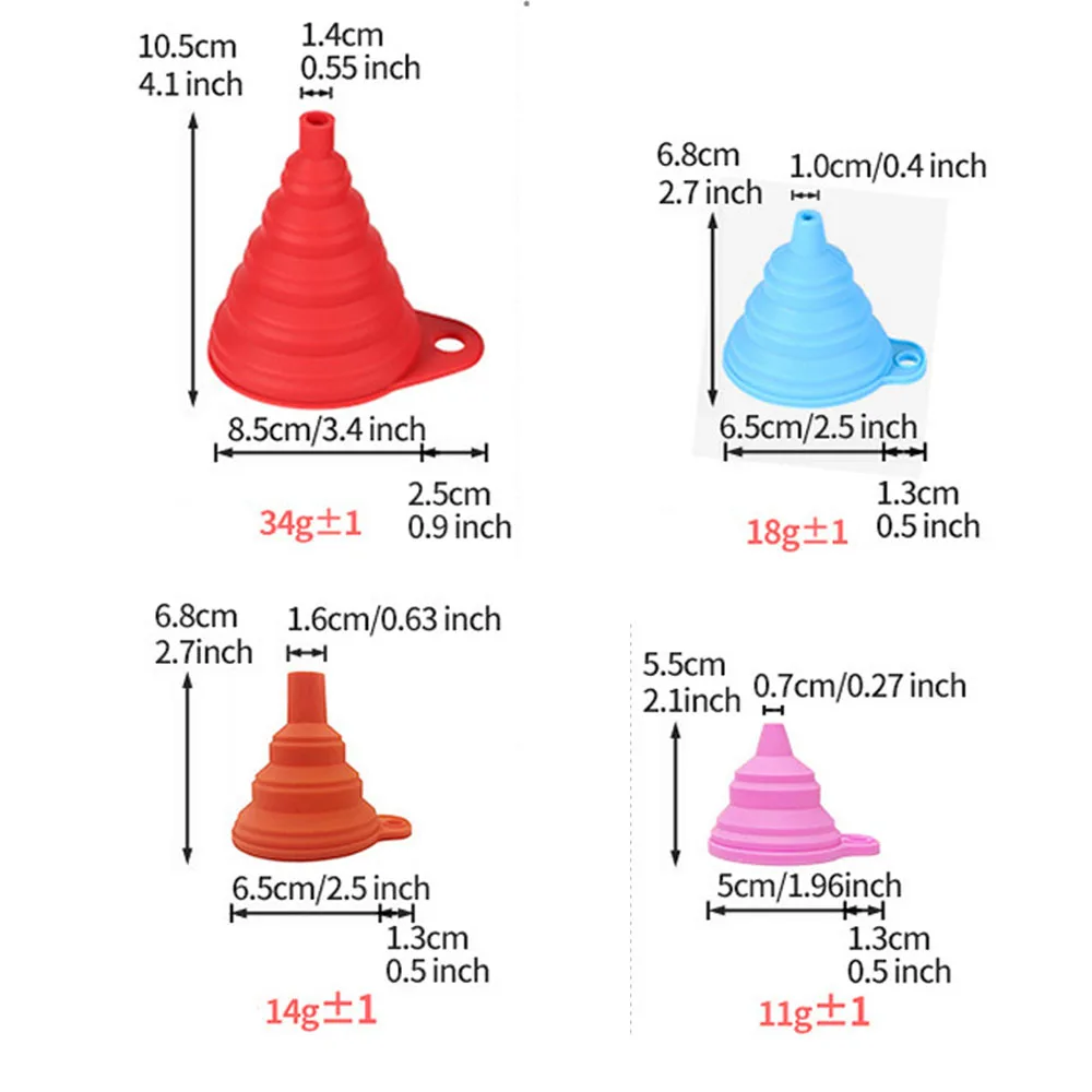 4 pezzi imbuto per auto utensili da cucina Set di imbuti pieghevoli in Silicone Set di imbuti in Silicone per uso alimentare gadget da cucina