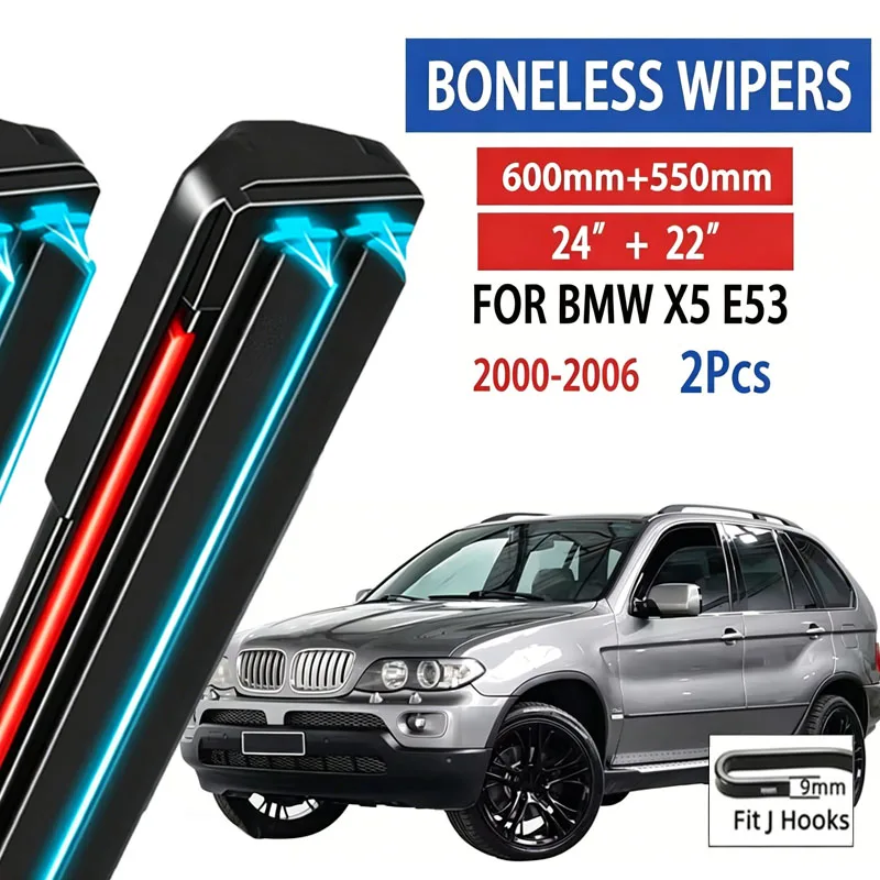 

2pcs For BMW X5 E53 2000-2006 2001 2002 2003 2004 Car Front Wiper Soft Rubber Boneless Wiper HD Quiet Automotive Wiper 24"+22"
