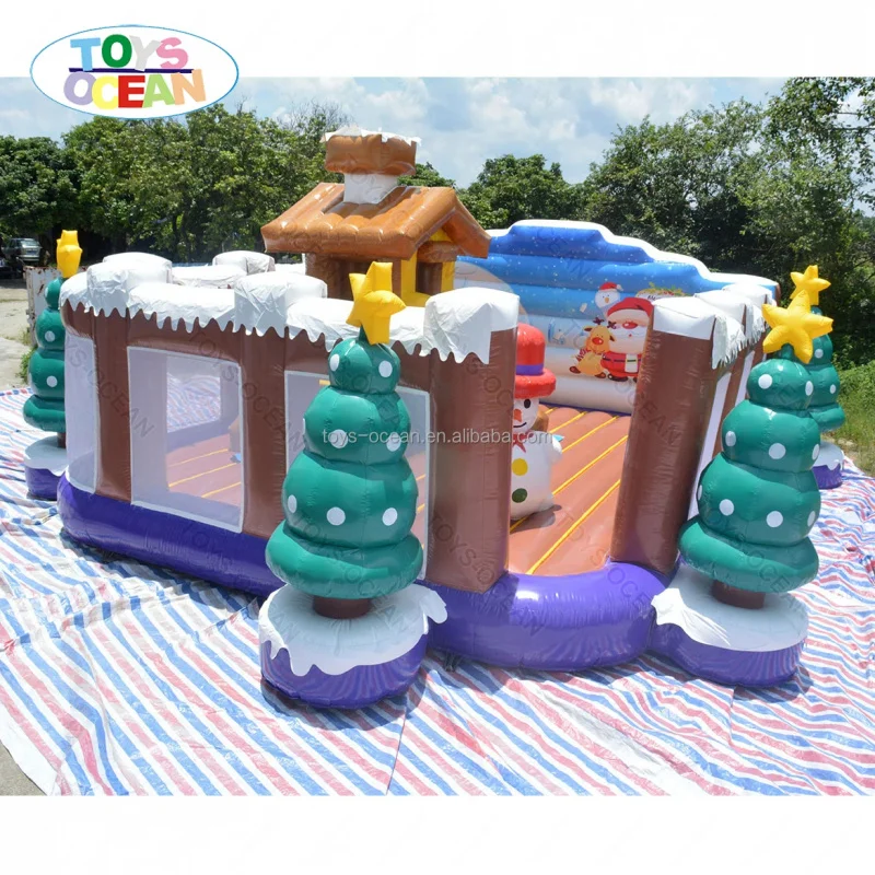 Factory Customized Christmas Playground Inflatable Bounce Combo Trampoline Slide Snowman Christmas Tree Castle Suitable for Kids