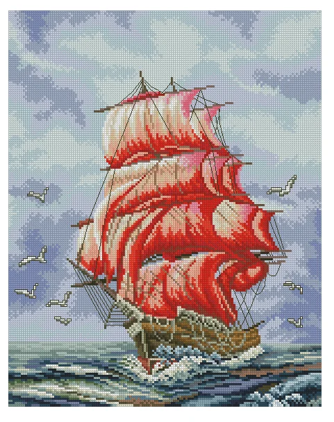 Red Sails sea scenery 18CT 16CT 14CT Unprinted Top Quality Cross Stitch Kits Embroidery Art DIY Handmade Needlework Home Decor