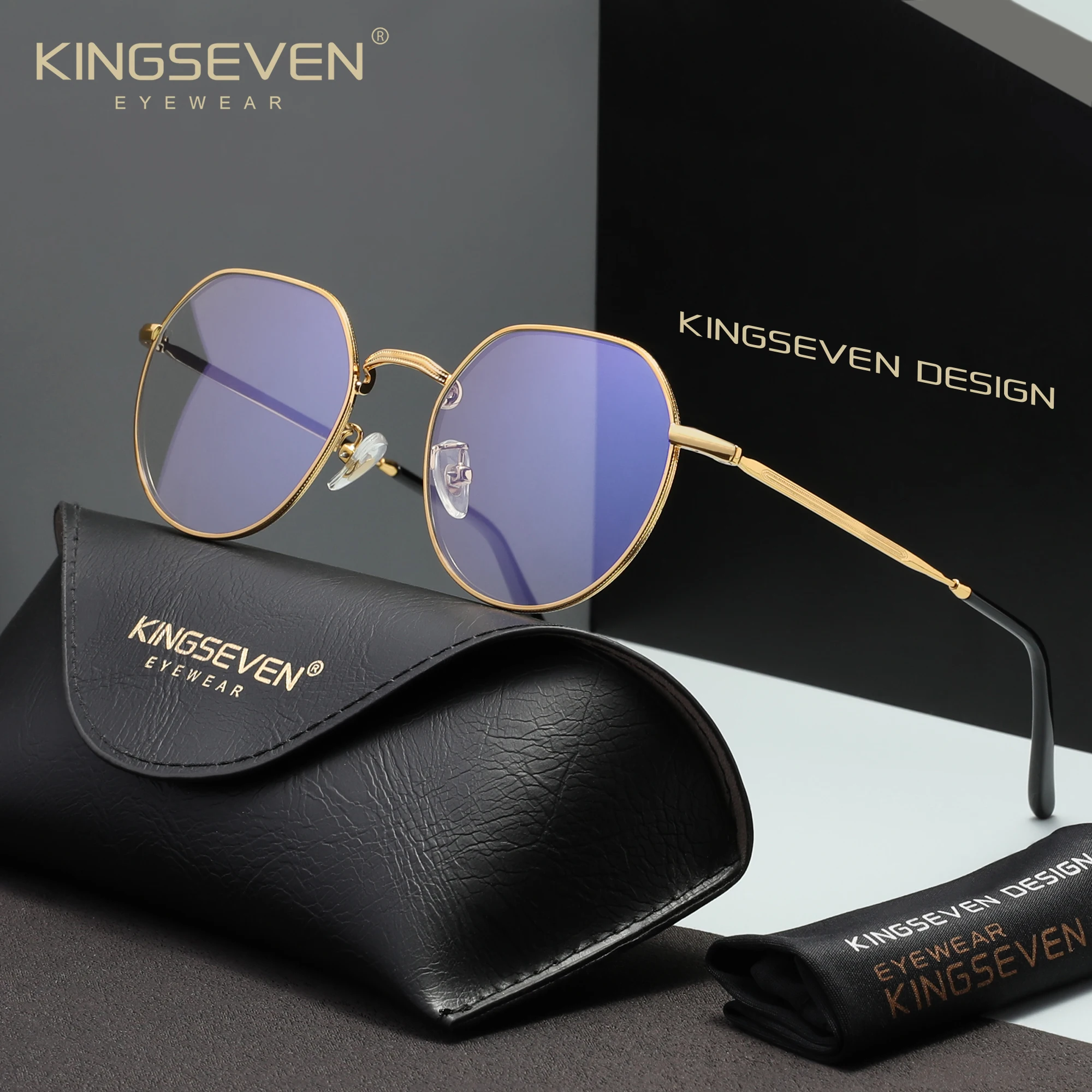 KINGSEVEN Blau Licht Blockieren Gläser Männer Frauen Computer Schutz Anti-Blue Ray Gläser Runde Rahmen Transparente Linse Brillen