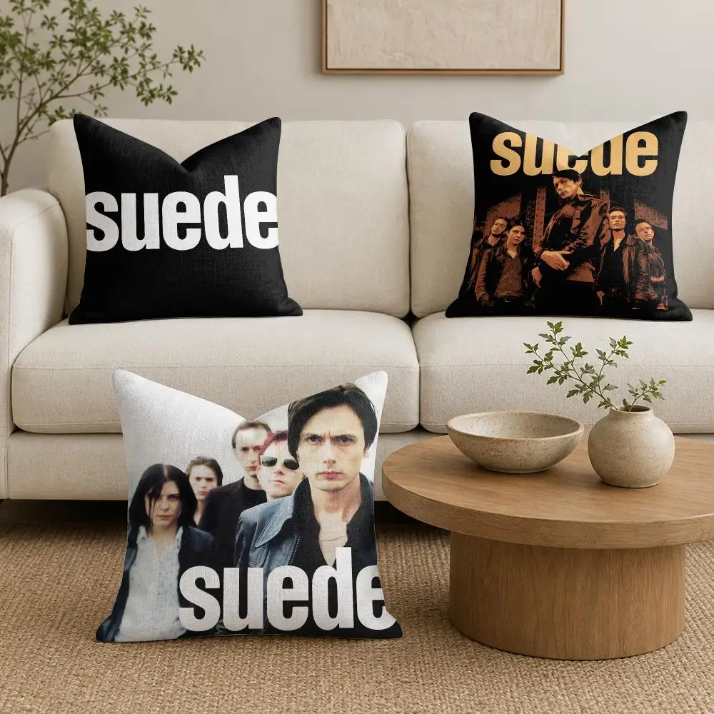 Black S-Suede Band Cushion Cover Organic Linen Square Pillow Case Durable Non-Allergenic And Kind To Skin