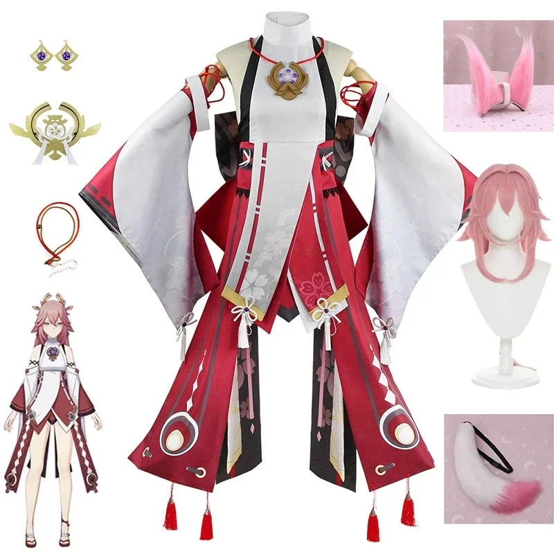 

Genshin Impact Yae Miko Cosplay Costume Guuji Yae Fancy Outfits Guuji Full Set Guuji Yae Dress Wig Headwear Ears Tail Game Suit