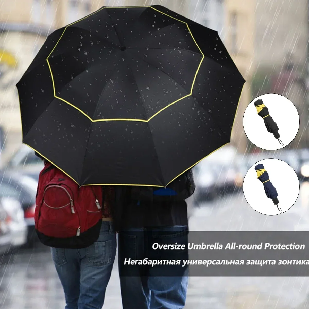 Extra Large Folding Umbrella 10 Ribs Thicken Double-Layer Anti-UV Golf Umbrella Windproof Storm-proof Umbrella for Women Men New