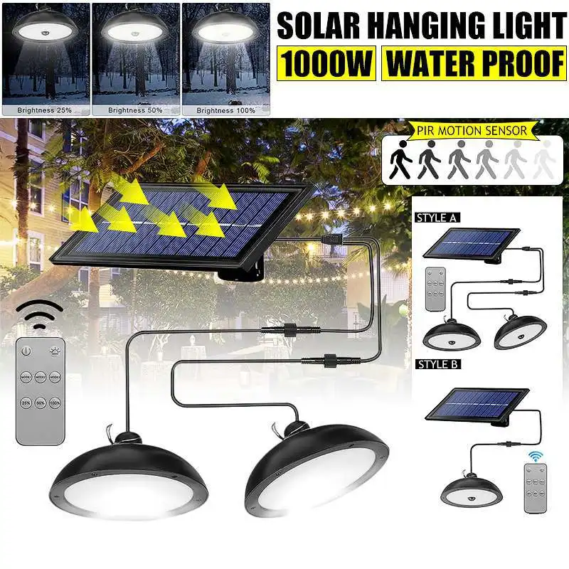 Double Head Solar Led Lamp Outdoors Garden Adjustable Waterproof Upgraded Solar Pendant Light Indoor Dimmable Chandelier