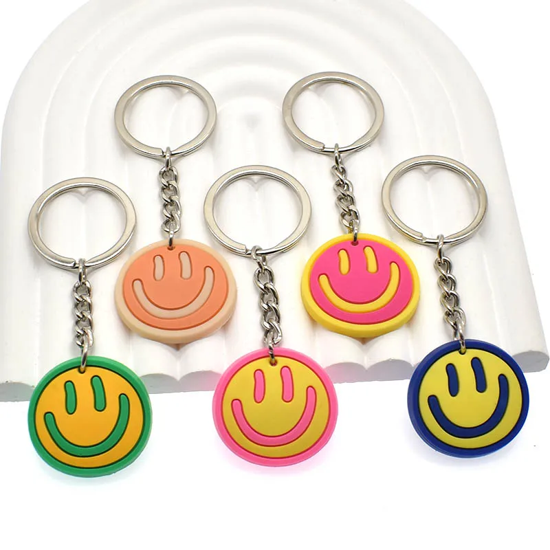 1 PCS New arrival Smile Face PVC Rubber Keychain Bag Pendant Accessories High Visibility Keyrings For Charms Decoration