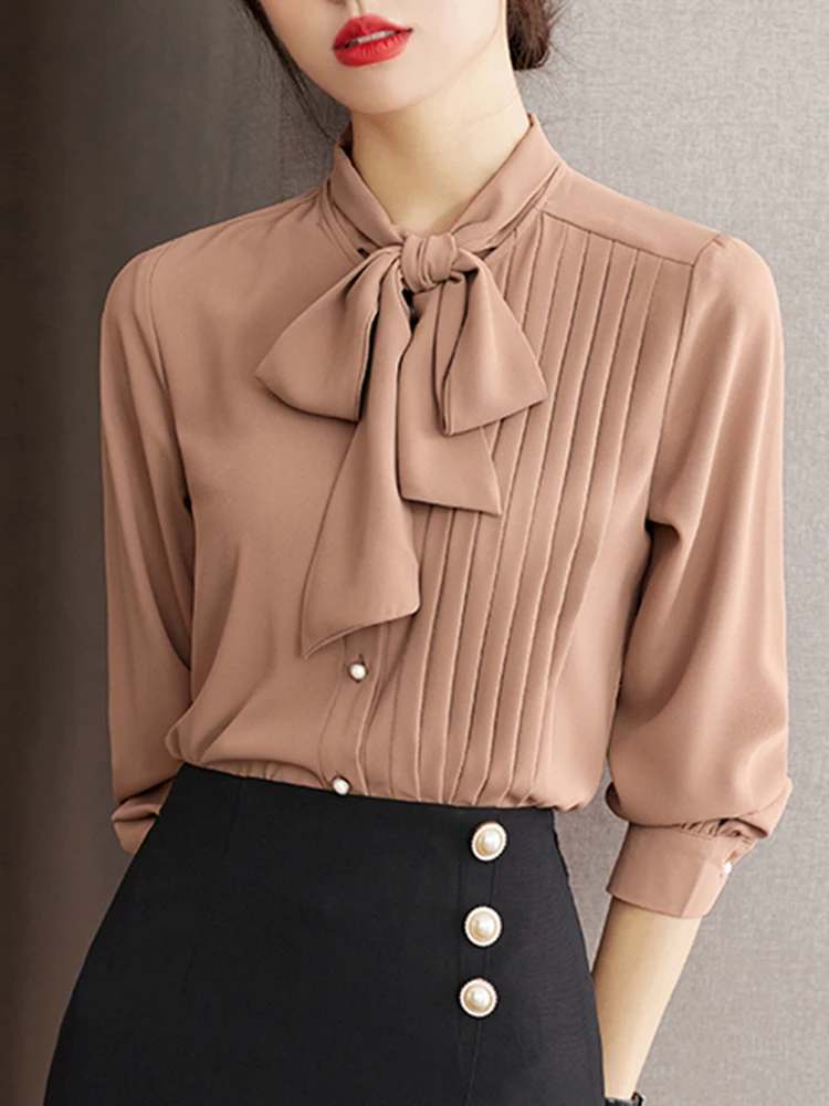 French Style Ribbon Shirt for Women Autumn New Elegant Office Lady Shirt Design Sense Niche Temperament Tops