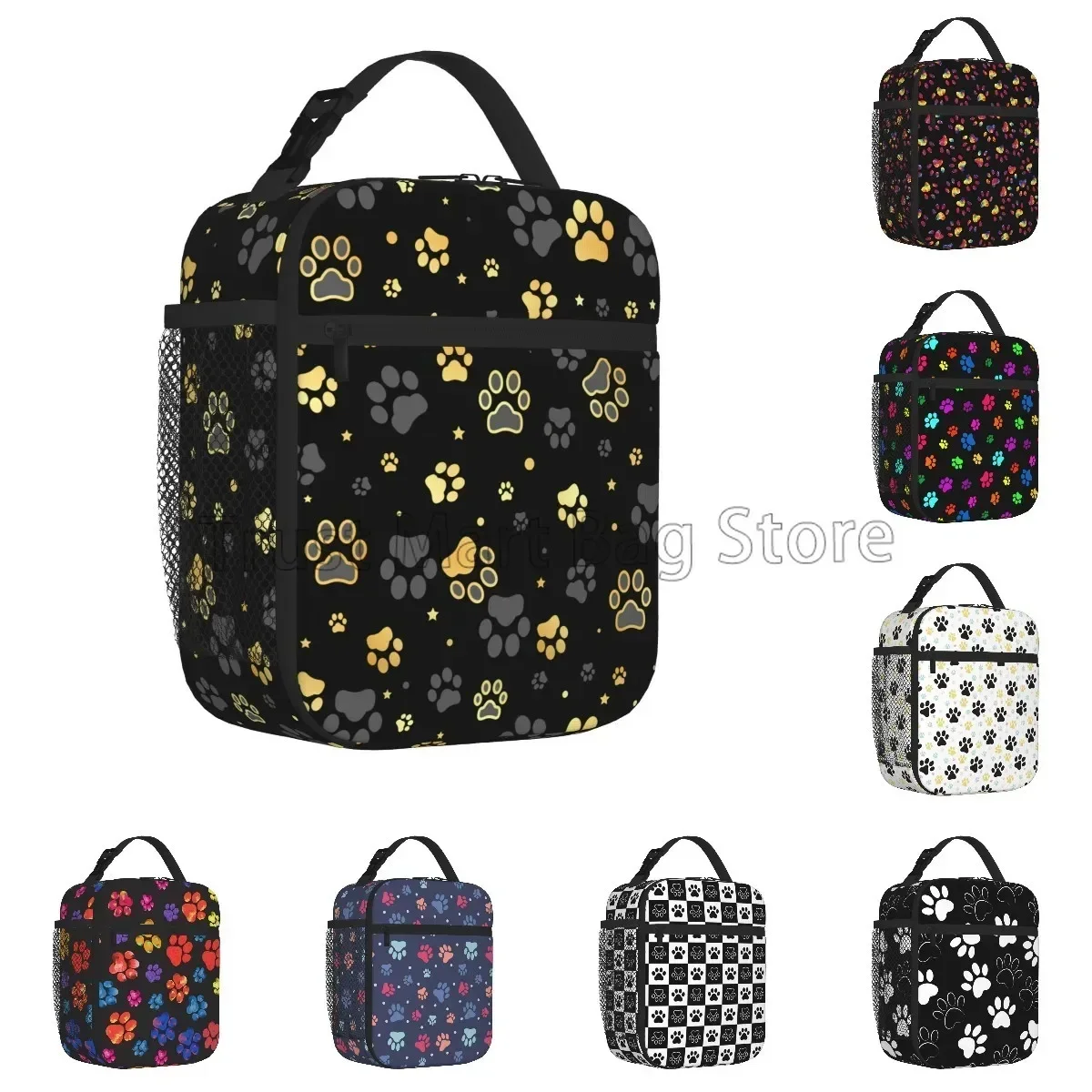 Dog Paw Print Insulated Lunch Bag for Women Reusable Lunch Box for Work School Picnic Cooler Thermal Bento Bag for Boys Girls