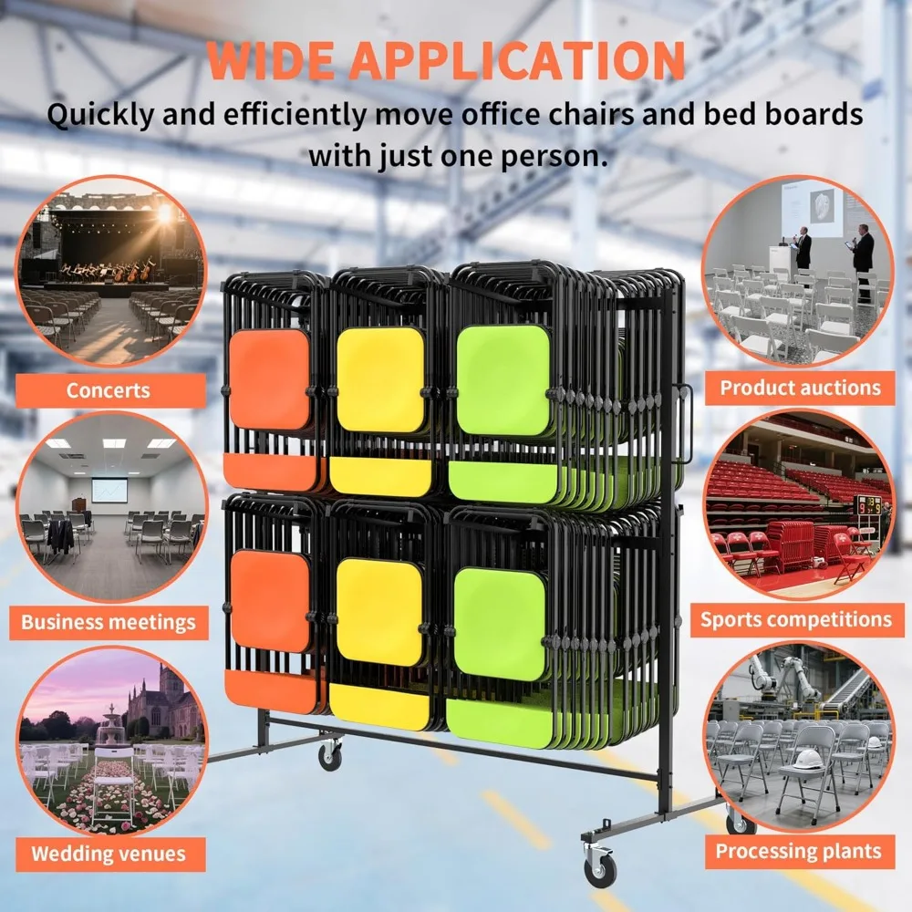 كرسي وطاولة قابلة للطي من الفولاذ شديد التحمل بسعة 600 رطل، تحمل 42 كرسيًا أو 12 طاولة، دوللي متنقل #5