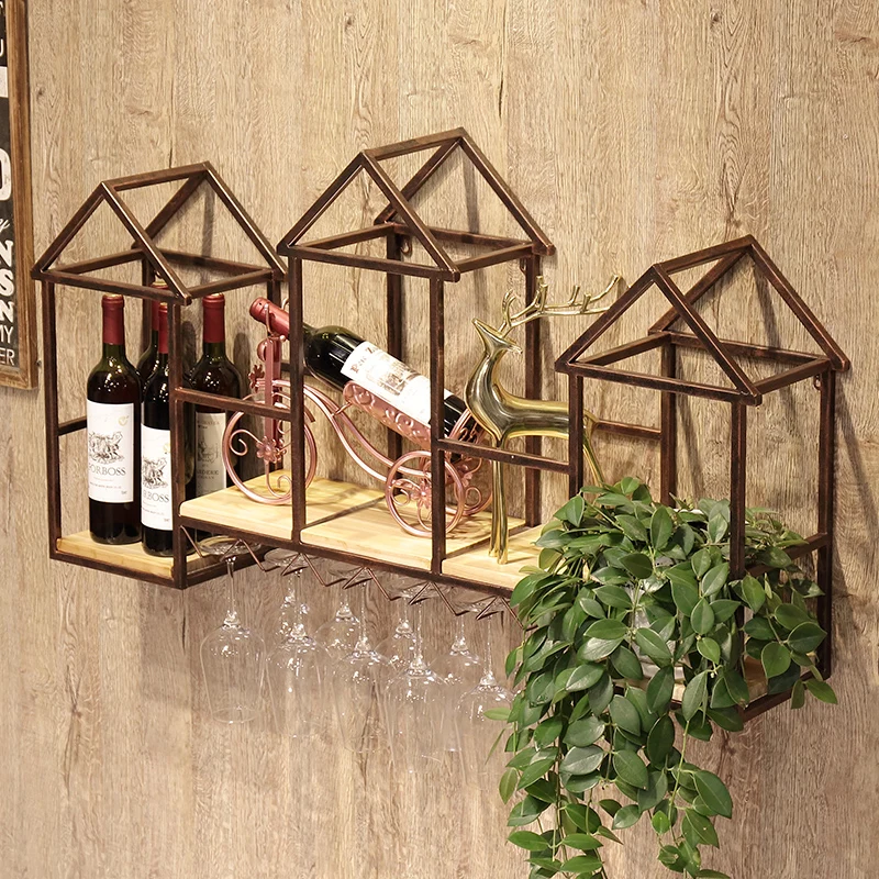 رف حائط، معلق على الحائط، ديكور منزلي صغير، رف زجاجي للنبيذ، زخرفة رأسًا على عقب، رف تخزين، رف نبيذ صناعي #4