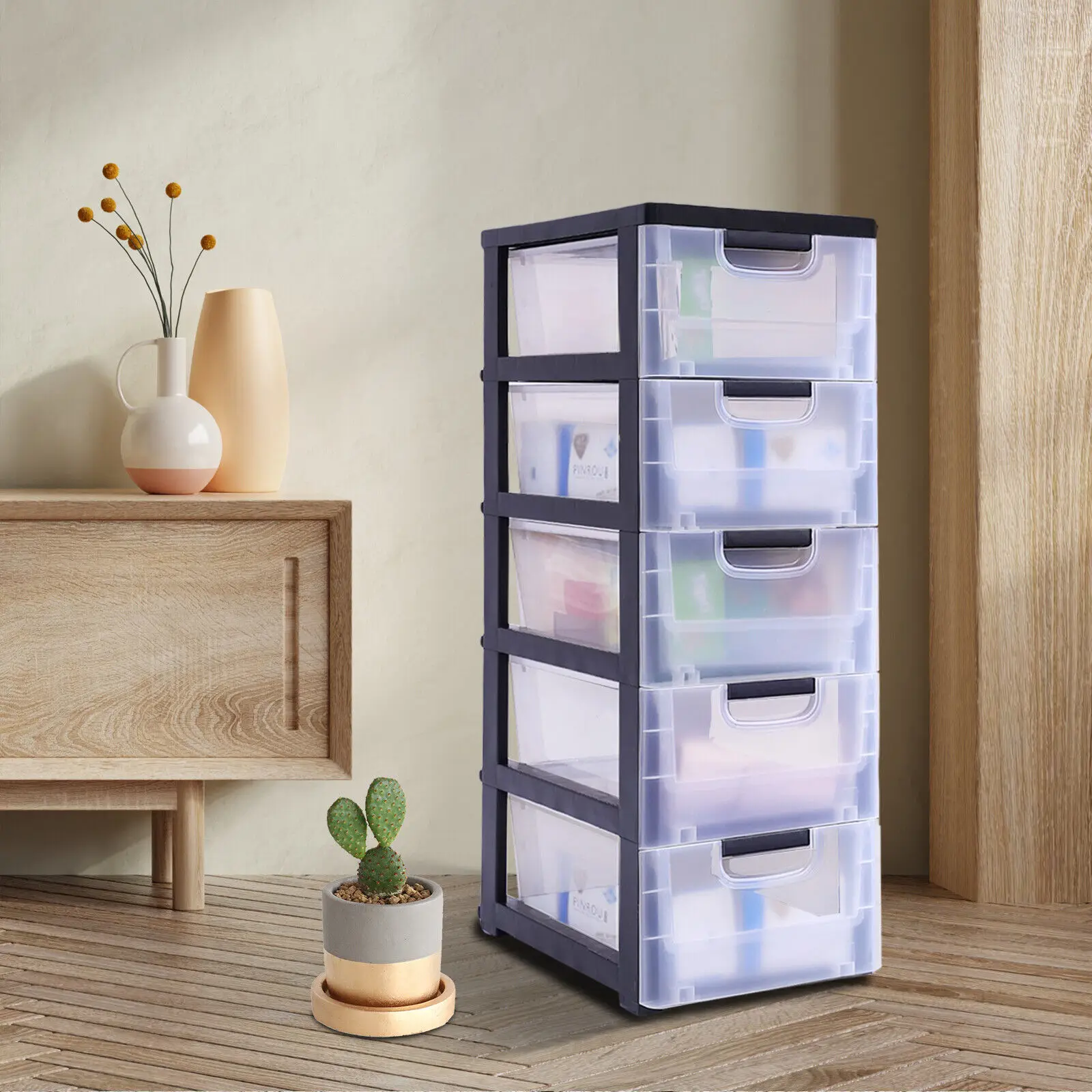 Stackable PP Plastic Storage Cabinet 5 Drawers Clothes Storage Box Organizer USA