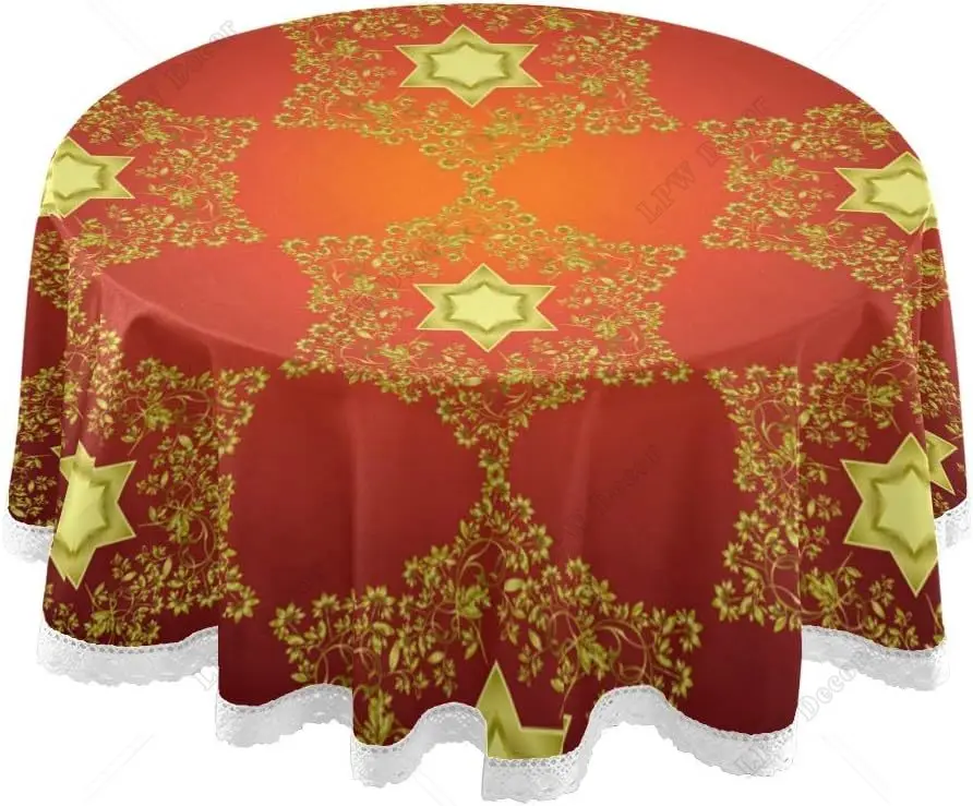 Tablecloth Ethnic Gold Stars Washable Dust-Proof Polyester Table Cover for Kitchen Dinning Tabletop Decoration