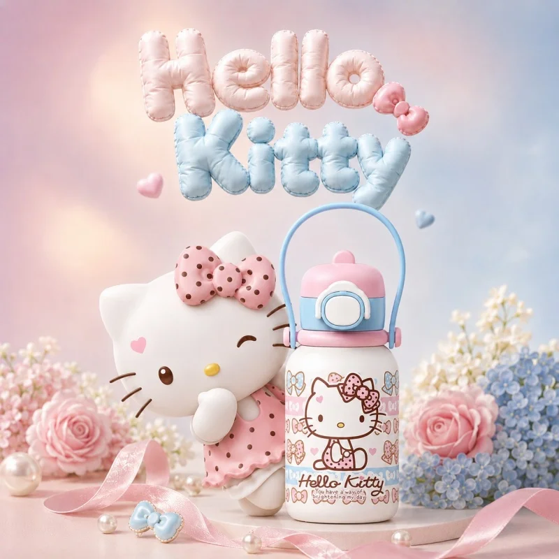 X&W Sanrio Handheld Thermos Cup 316L Stainless Steel Cartoon Water Bottle for Kid Summer Ice Tumbler with Pop-up Lid Lovely Gift view 2