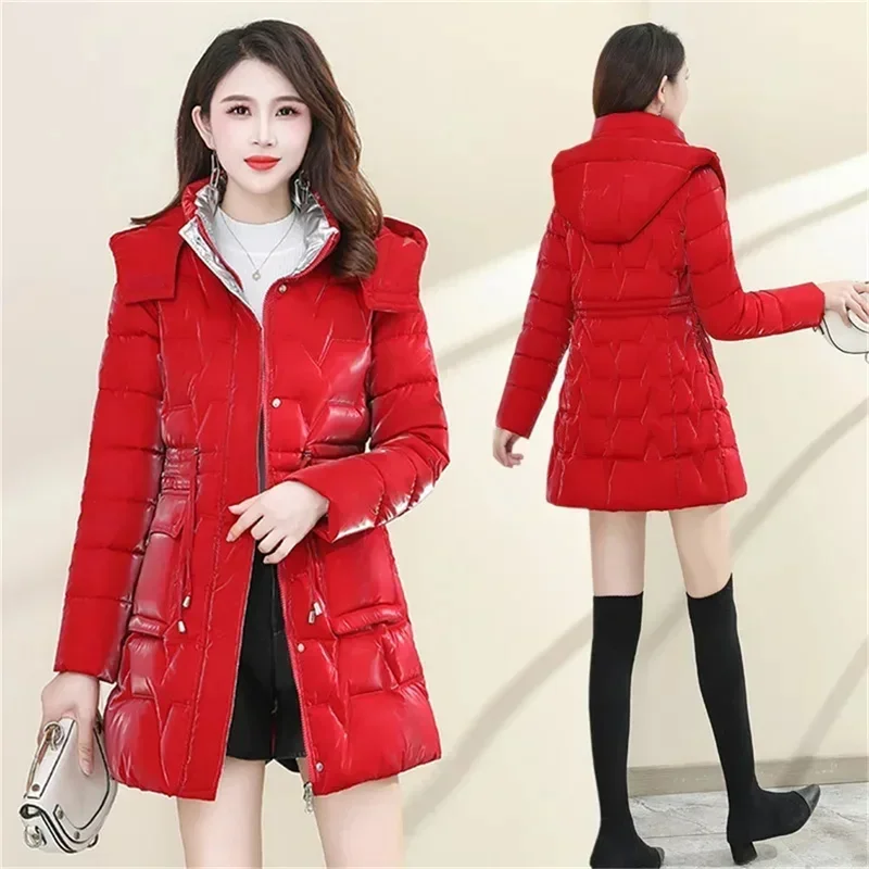 5XL Down Cotton Coat Women 2023 Korean Cotton Coat For Women Winter Thick Warm Long Thick Colorful Outwear Hooded Coat Lace-Up