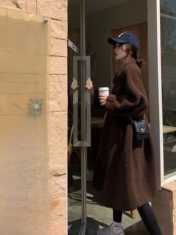 

Lu eepskin Fce Oversize Jaet, теплое ленивое пальто средней длины для женщин больших размеров, зимняя сезонная повседневная одежда