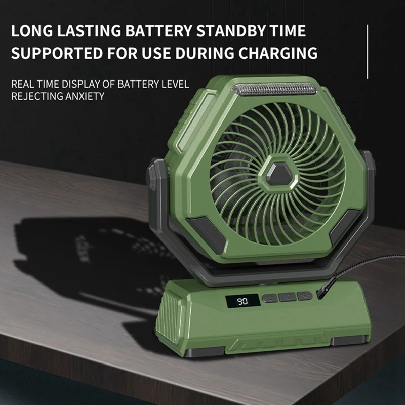 Ventilador para acampar al aire libre 6000Mah Ventilador oscilante de techo recargable Aire acondicionado portátil Enfriador de aire con iluminación duradera -B